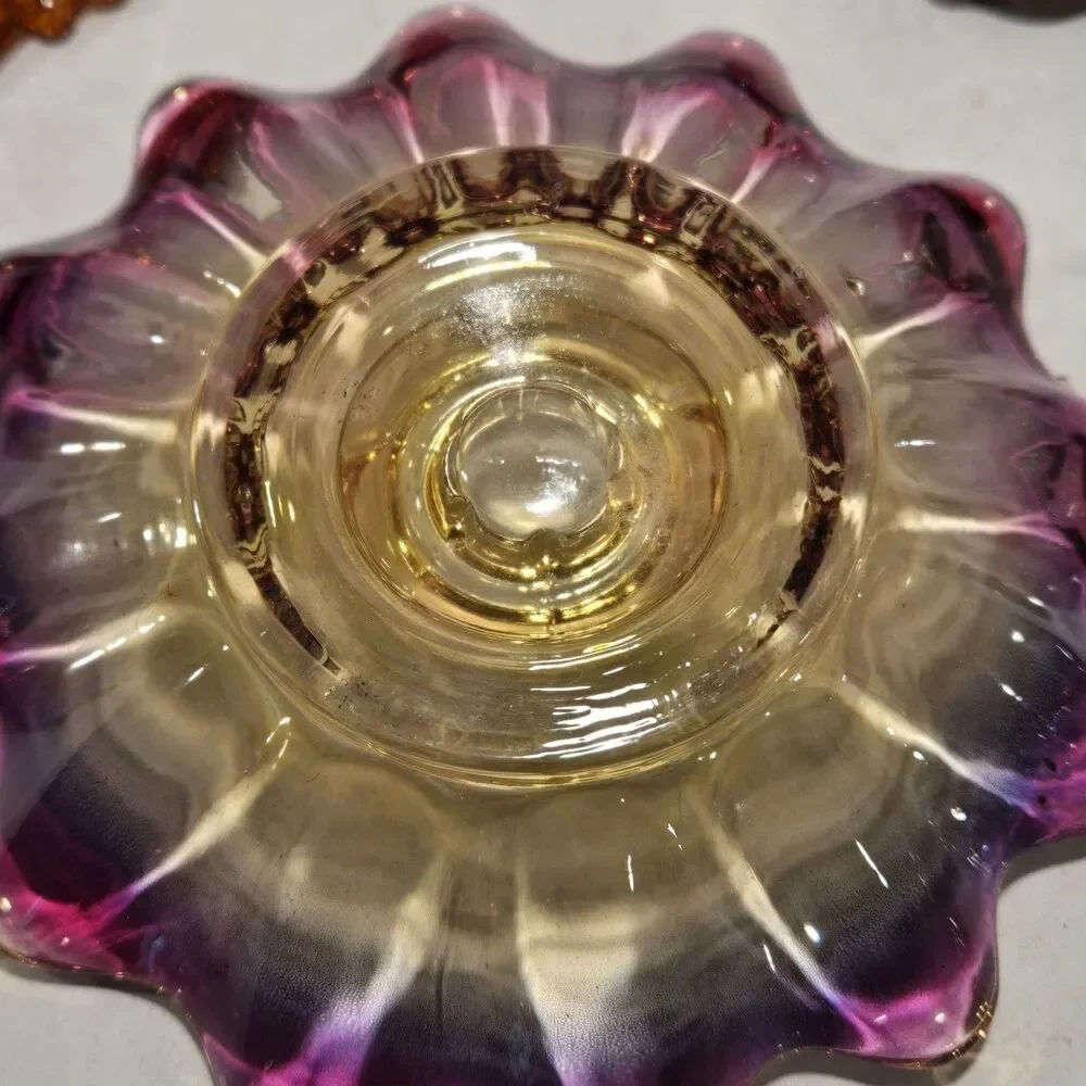 Vintage Federal Glass Celestial Candle Holder Set - Iridescent Sunburst & Autumn